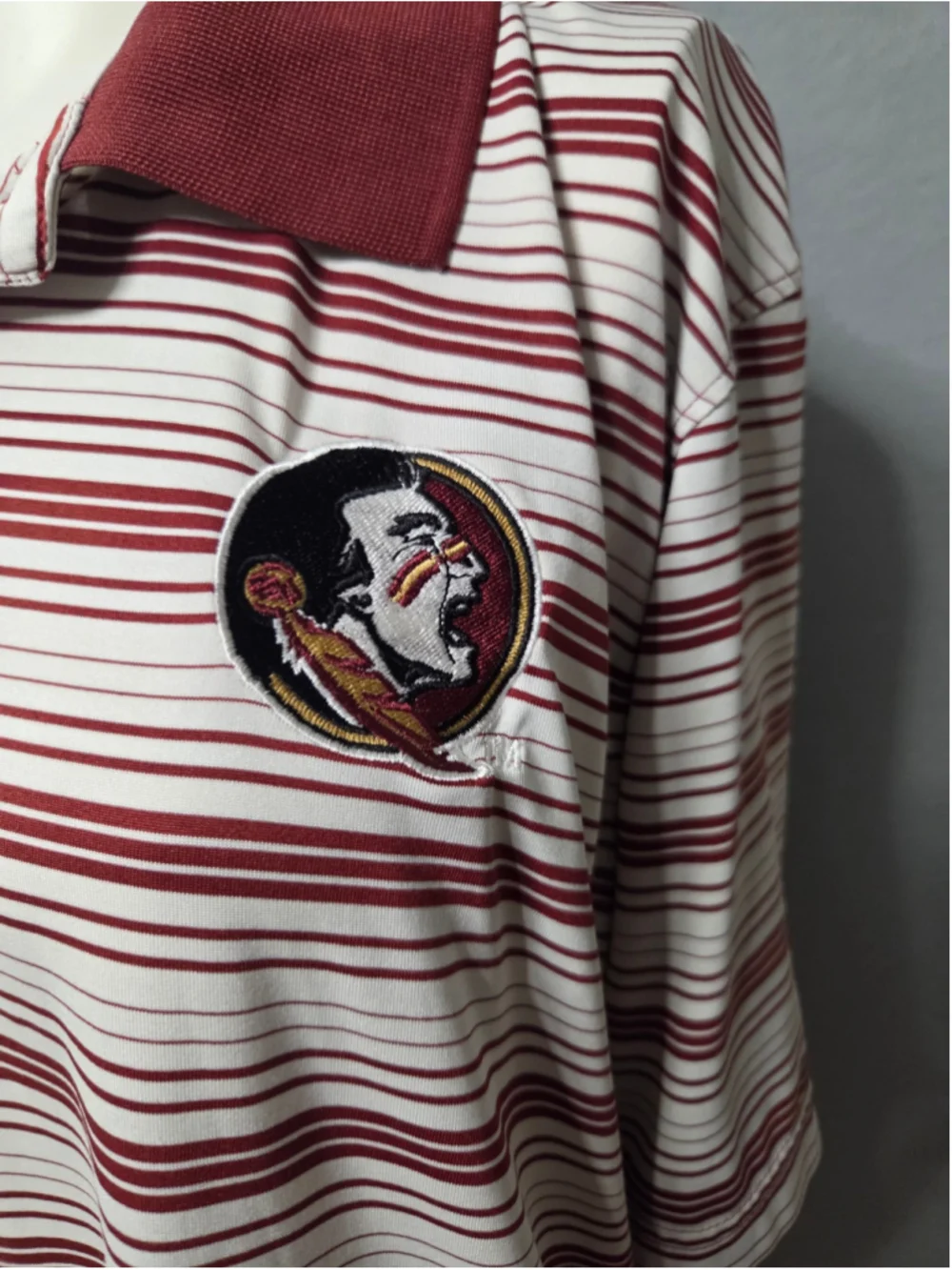 Men's Russell Florida State Polo Shirt Size L White Maroon Striped